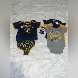 Milwaukee Brewers  Creeper Set Infant Baby Bodysuit 3/6 6/9M  MLB Baseball NEW